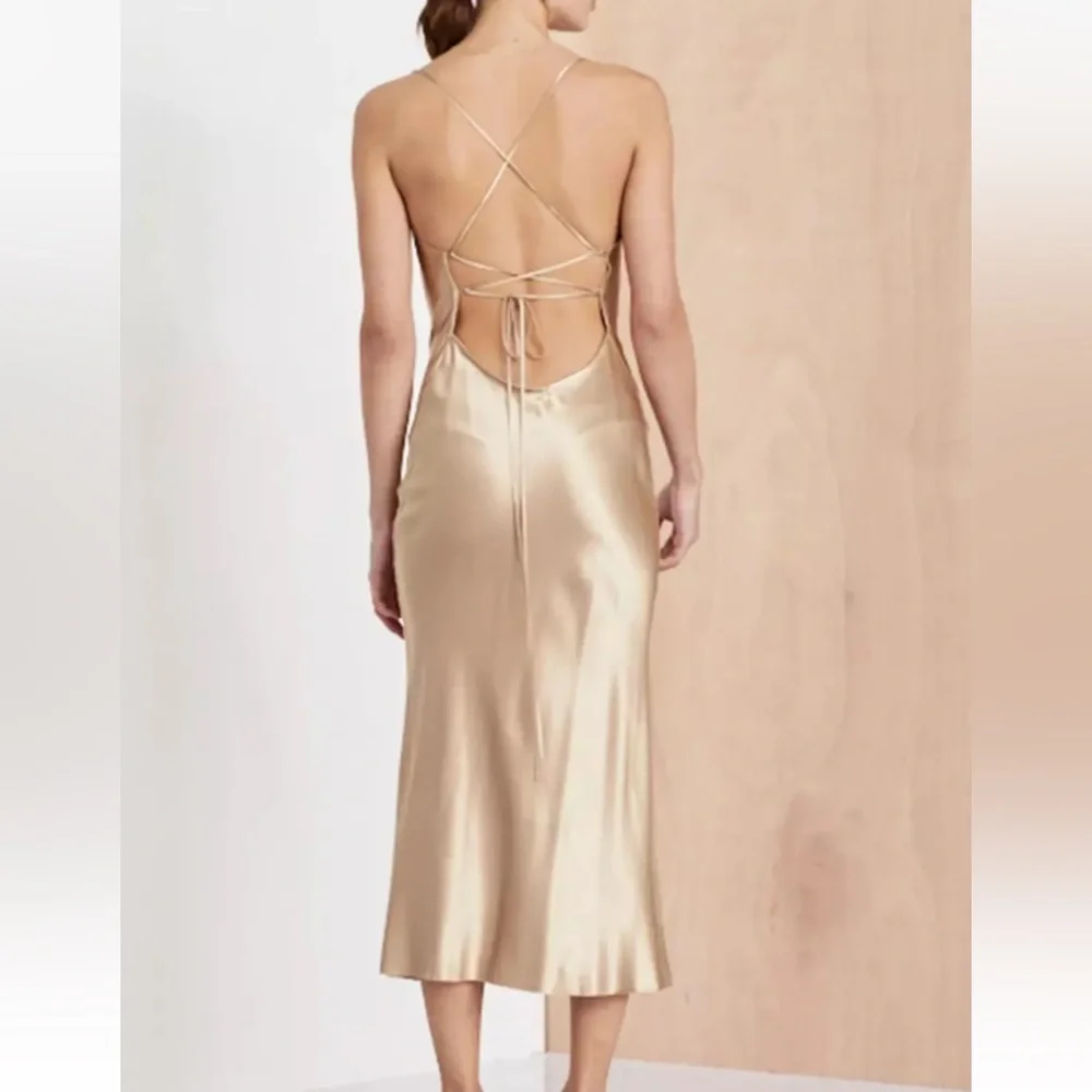 BEC + BRIDGE Gold Silk Backless Midi Slip Dress 0 2 XS - Picture 2 of 6